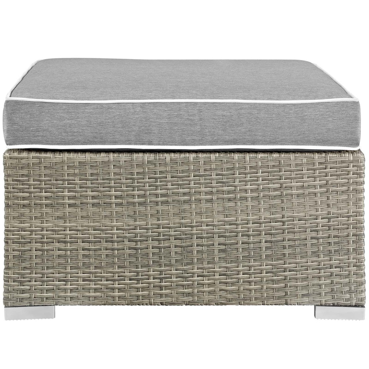 Repose Outdoor Patio Upholstered Fabric Ottoman, Sunbrella Rattan Wicker, Grey Gray 13916
