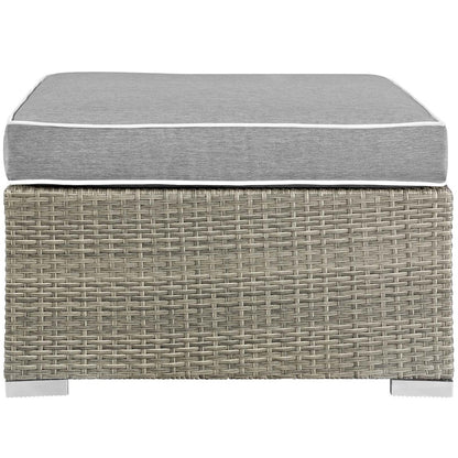Repose Outdoor Patio Upholstered Fabric Ottoman, Sunbrella Rattan Wicker, Grey Gray 13916