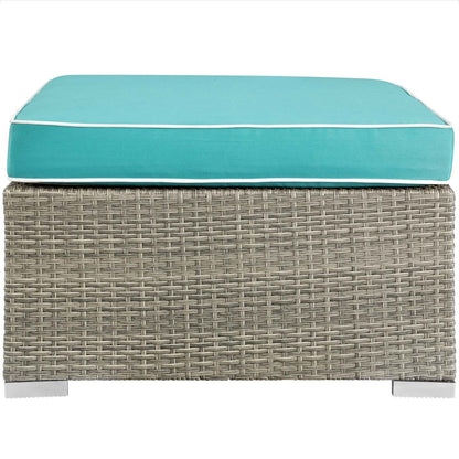 Repose Outdoor Patio Upholstered Fabric Ottoman, Sunbrella Rattan Wicker, Blue Light Gray 13918