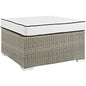 Repose Outdoor Patio Upholstered Fabric Ottoman, Sunbrella Rattan Wicker, White Light Gray 13919