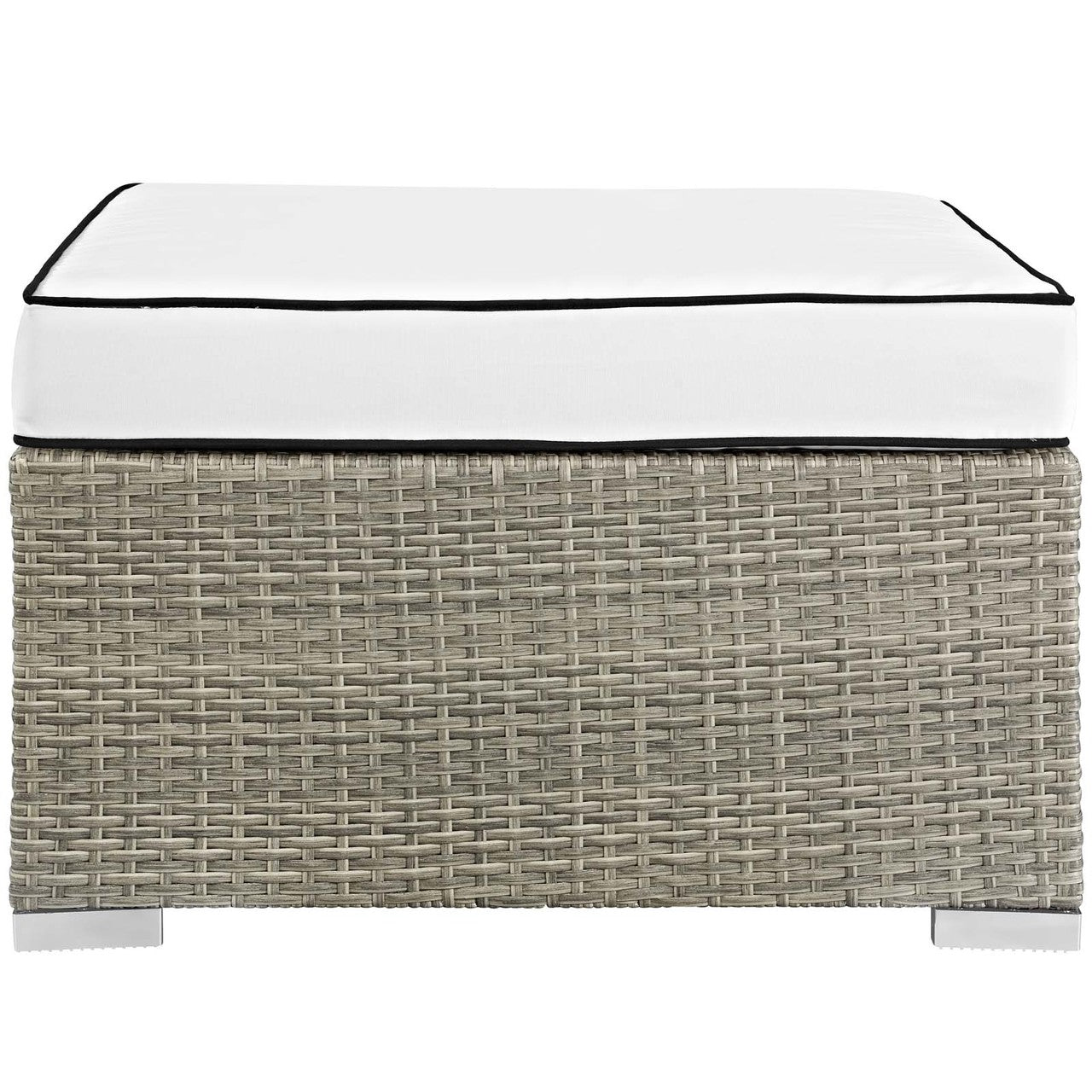 Repose Outdoor Patio Upholstered Fabric Ottoman, Sunbrella Rattan Wicker, White Light Gray 13919