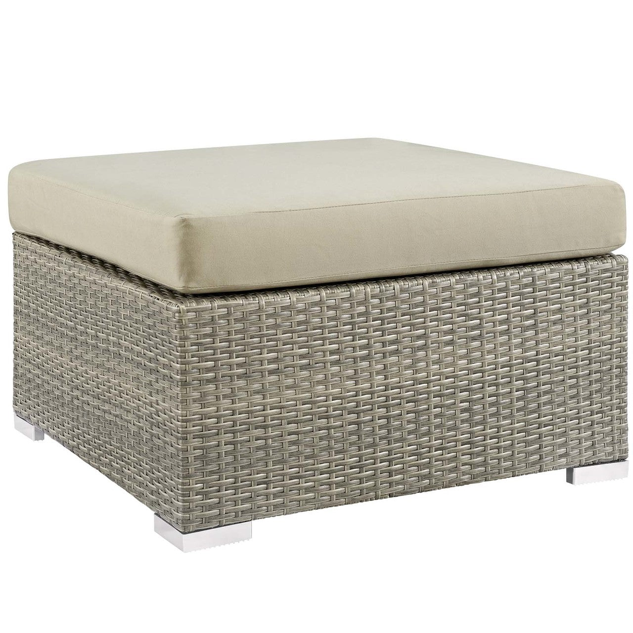 Repose Sunbrella® Fabric Outdoor Patio Ottoman, Sunbrella Rattan Wicker, Light Gray Beige 13920