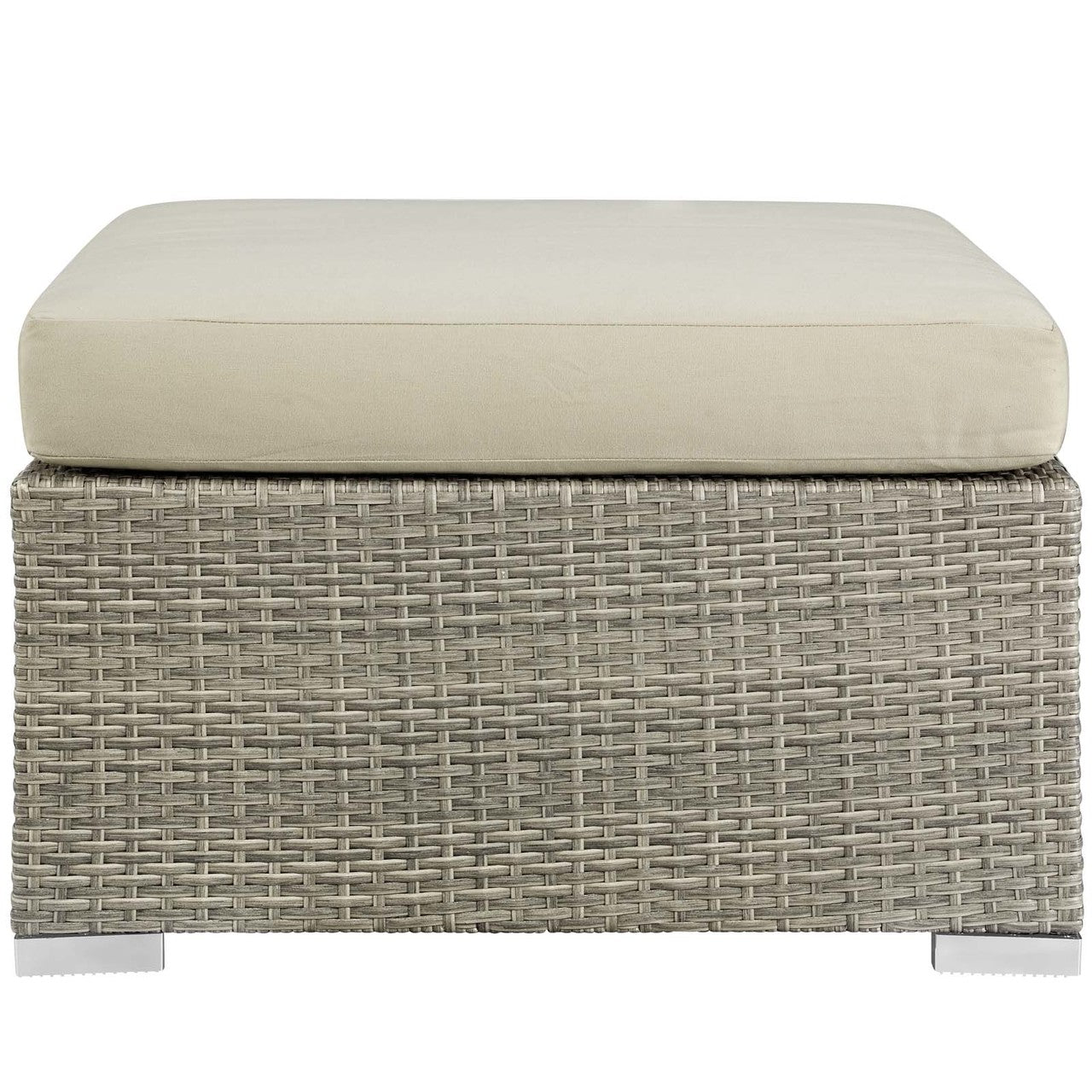 Repose Sunbrella® Fabric Outdoor Patio Ottoman, Sunbrella Rattan Wicker, Light Gray Beige 13920
