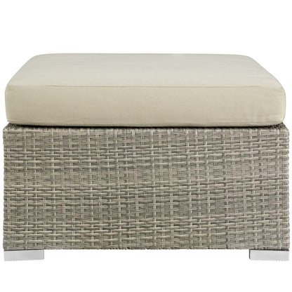 Repose Sunbrella® Fabric Outdoor Patio Ottoman, Sunbrella Rattan Wicker, Light Gray Beige 13920