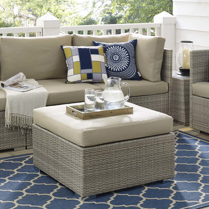 Repose Sunbrella® Fabric Outdoor Patio Ottoman, Sunbrella Rattan Wicker, Light Gray Beige 13920
