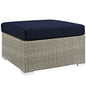 Repose Sunbrella® Fabric Outdoor Patio Ottoman, Sunbrella Rattan Wicker, Navy Blue Light Gray 13921