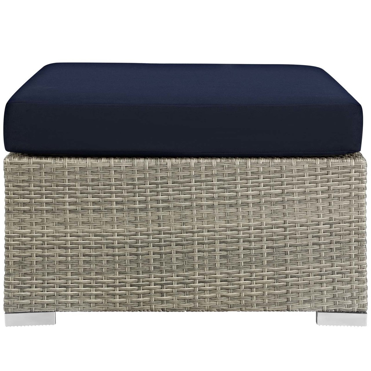 Repose Sunbrella® Fabric Outdoor Patio Ottoman, Sunbrella Rattan Wicker, Navy Blue Light Gray 13921