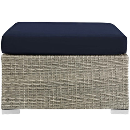 Repose Sunbrella® Fabric Outdoor Patio Ottoman, Sunbrella Rattan Wicker, Navy Blue Light Gray 13921