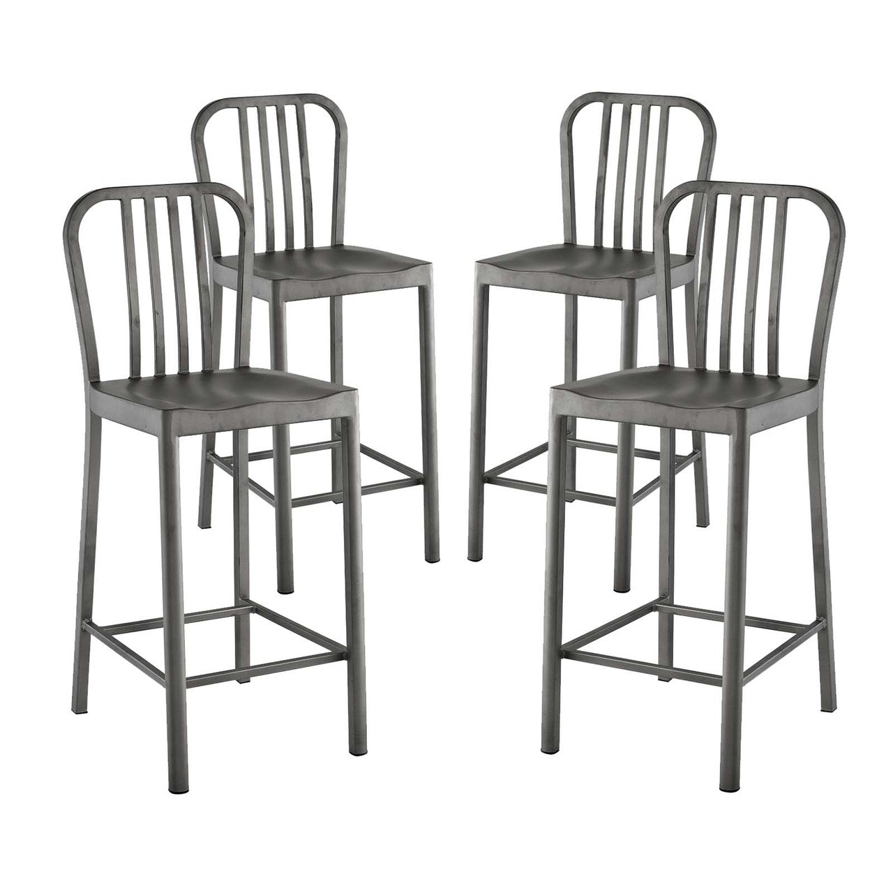 Clink Counter Stool Set of 4, Metal Steel, Silver 13922