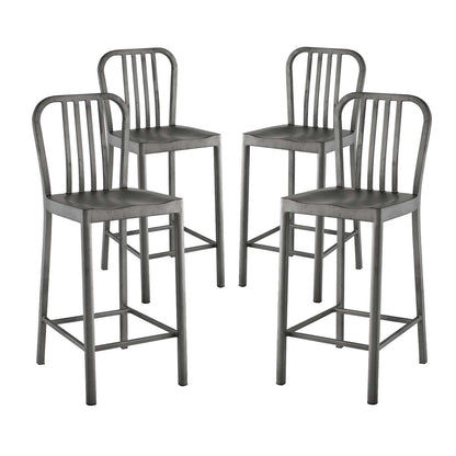 Clink Counter Stool Set of 4, Metal Steel, Silver 13922