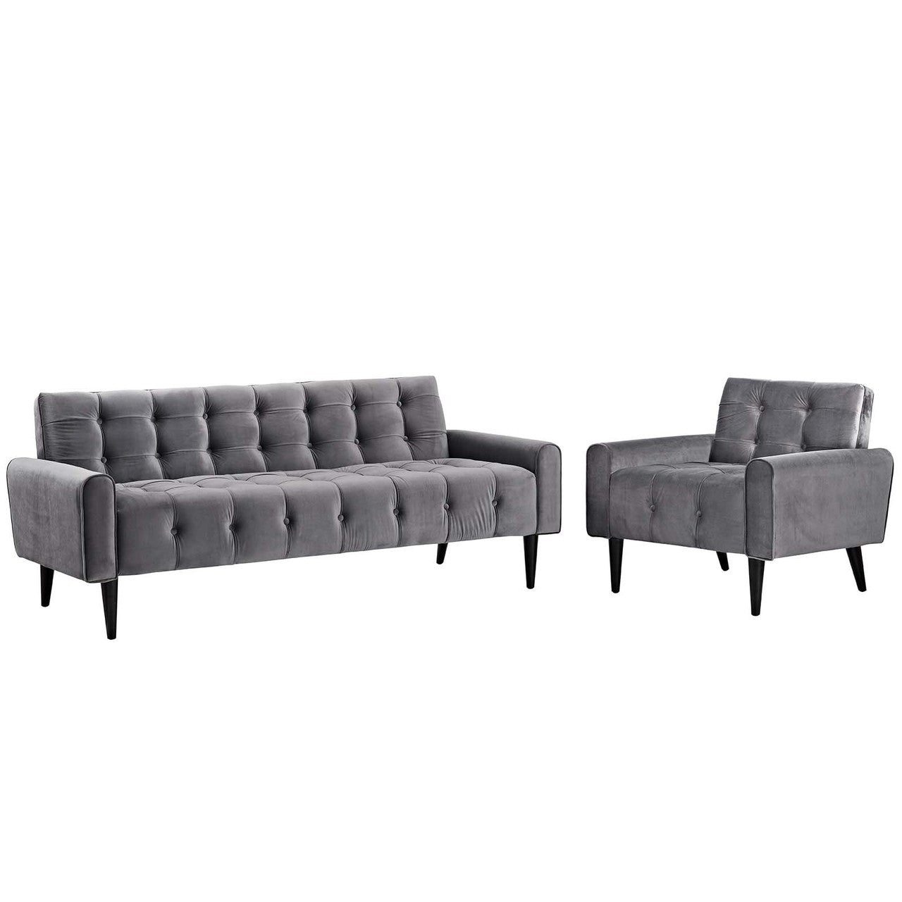 Delve Living Room Set Velvet Set of 2, Velvet Fabric, Grey Gray 13932