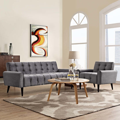 Delve Living Room Set Velvet Set of 2, Velvet Fabric, Grey Gray 13932