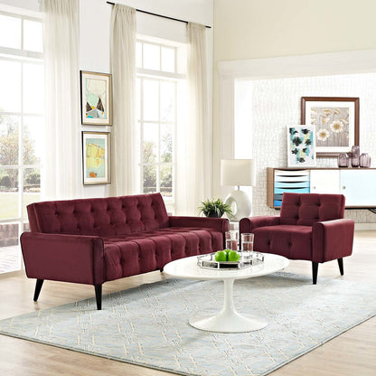 Delve Living Room Set Velvet Set of 2, Velvet Fabric, Red 13933
