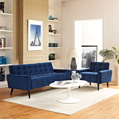 Delve Living Room Set Velvet Set of 2, Velvet Fabric, Navy Blue 13934