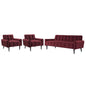 Delve Living Room Set Velvet Set of 3, Velvet Fabric, Red 13937