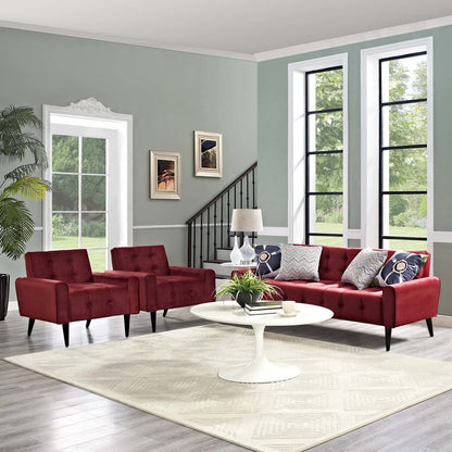 Delve Living Room Set Velvet Set of 3, Velvet Fabric, Red 13937