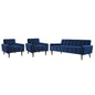 Delve Living Room Set Velvet Set of 3, Velvet Fabric, Navy Blue 13938