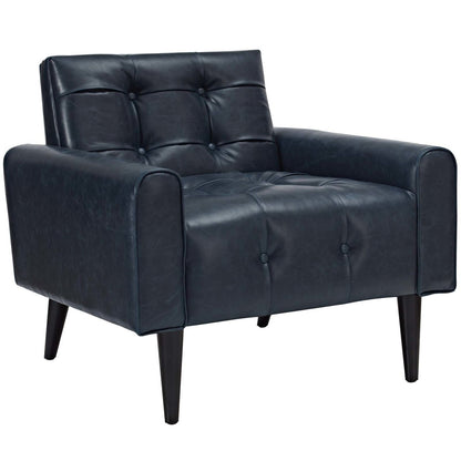 Delve 2 Piece Upholstered Vinyl Sofa and Armchair Set, Faux Vinyl Leather, Blue 13939