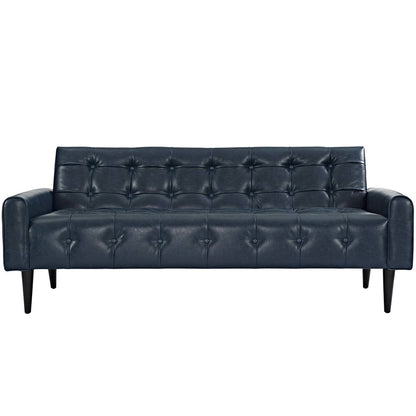 Delve 2 Piece Upholstered Vinyl Sofa and Armchair Set, Faux Vinyl Leather, Blue 13939