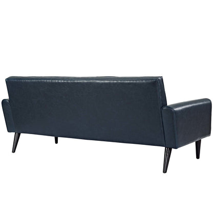 Delve 2 Piece Upholstered Vinyl Sofa and Armchair Set, Faux Vinyl Leather, Blue 13939