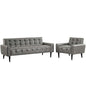 Delve 2 Piece Upholstered Vinyl Sofa and Armchair Set, Faux Vinyl Leather, Grey Gray 13940