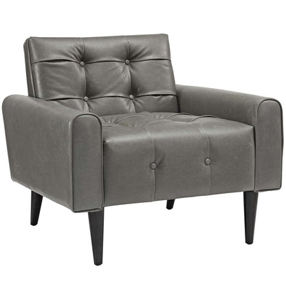 Delve 2 Piece Upholstered Vinyl Sofa and Armchair Set, Faux Vinyl Leather, Grey Gray 13940
