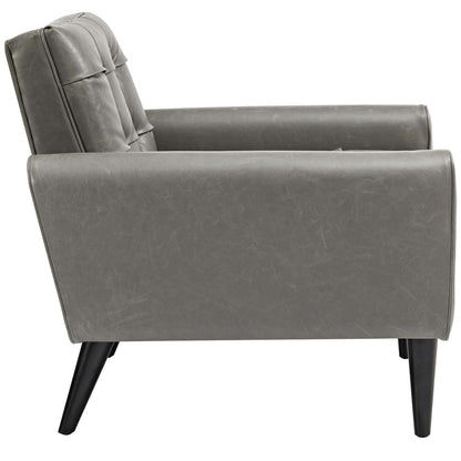 Delve 2 Piece Upholstered Vinyl Sofa and Armchair Set, Faux Vinyl Leather, Grey Gray 13940