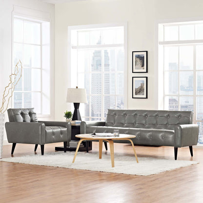 Delve 2 Piece Upholstered Vinyl Sofa and Armchair Set, Faux Vinyl Leather, Grey Gray 13940
