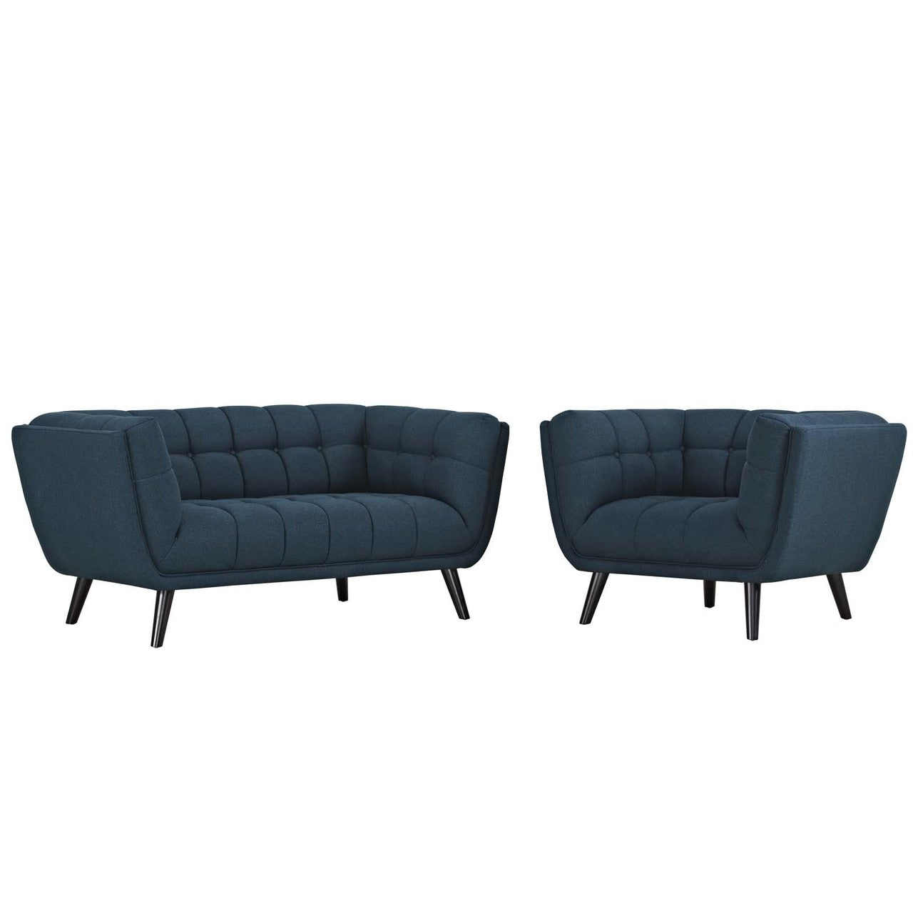 Bestow 2 Piece Upholstered Fabric Loveseat and Armchair Set, Fabric, Blue 13941