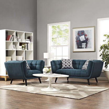 Bestow 2 Piece Upholstered Fabric Loveseat and Armchair Set, Fabric, Blue 13941