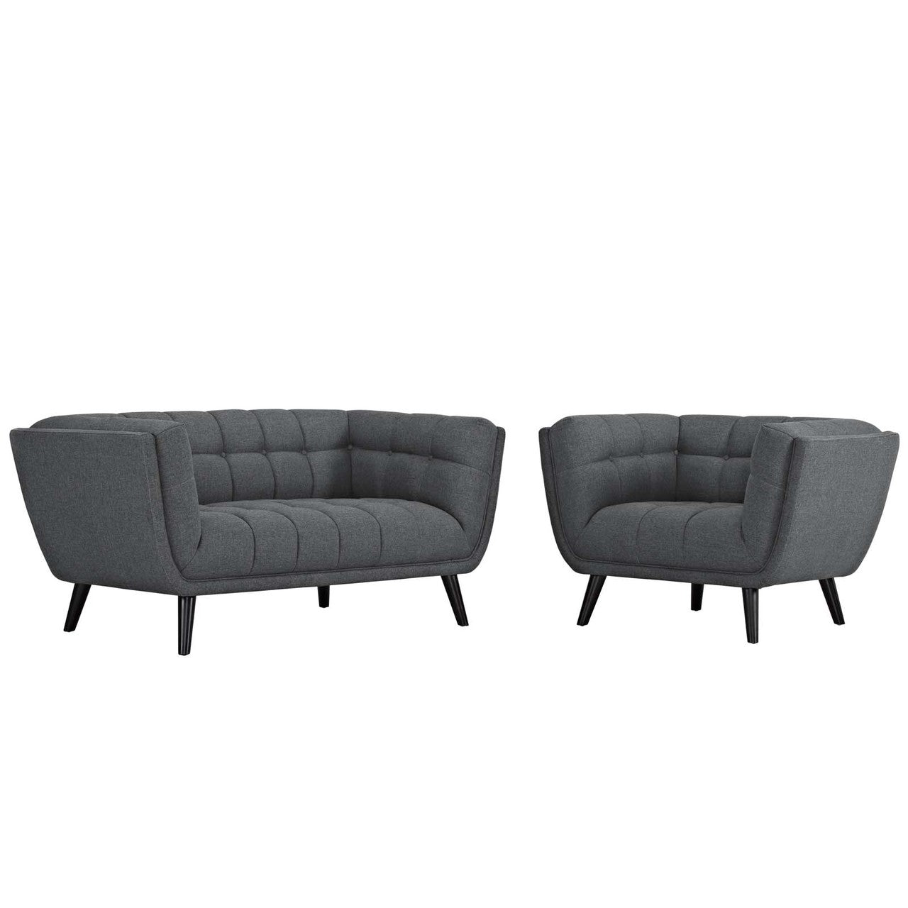 Bestow 2 Piece Upholstered Fabric Loveseat and Armchair Set, Fabric, Grey Gray 13942