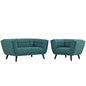 Bestow 2 Piece Upholstered Fabric Loveseat and Armchair Set, Fabric, Aqua Blue 13943