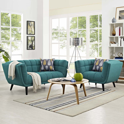 Bestow 2 Piece Upholstered Fabric Loveseat and Armchair Set, Fabric, Aqua Blue 13943