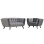 Bestow 2 Piece Velvet Loveseat and Armchair Set, Velvet Fabric, Grey Gray 13945