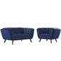 Bestow 2 Piece Velvet Loveseat and Armchair Set, Velvet Fabric, Navy Blue 13946