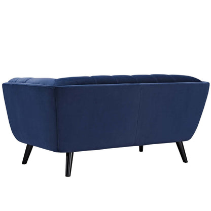 Bestow 2 Piece Velvet Loveseat and Armchair Set, Velvet Fabric, Navy Blue 13946