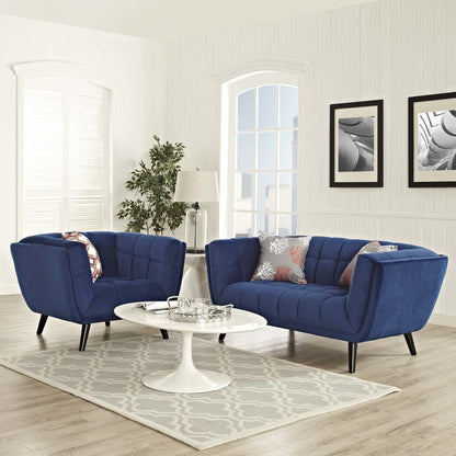 Bestow 2 Piece Velvet Loveseat and Armchair Set, Velvet Fabric, Navy Blue 13946