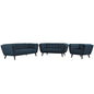 Bestow 3 Piece Upholstered Fabric Sofa Loveseat and Armchair Set, Fabric, Blue 13947