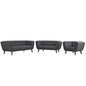 Bestow 3 Piece Upholstered Fabric Sofa Loveseat and Armchair Set, Fabric, Grey Gray 13948