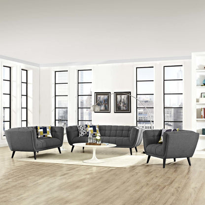 Bestow 3 Piece Upholstered Fabric Sofa Loveseat and Armchair Set, Fabric, Grey Gray 13948