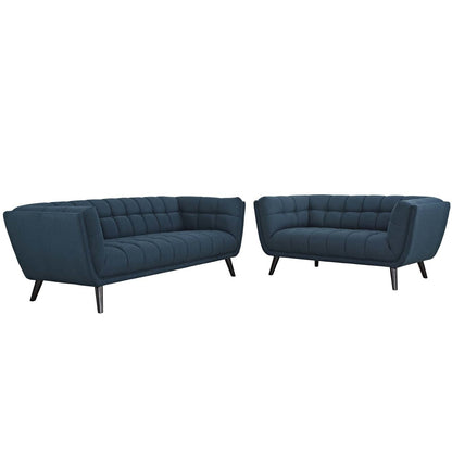 Bestow 2 Piece Upholstered Fabric Sofa and Loveseat Set, Fabric, Blue 13950
