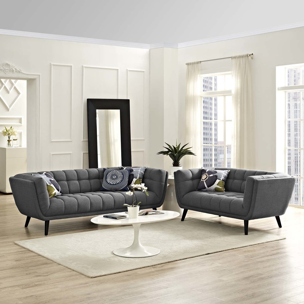 Bestow 2 Piece Upholstered Fabric Sofa and Loveseat Set, Fabric, Grey Gray 13951