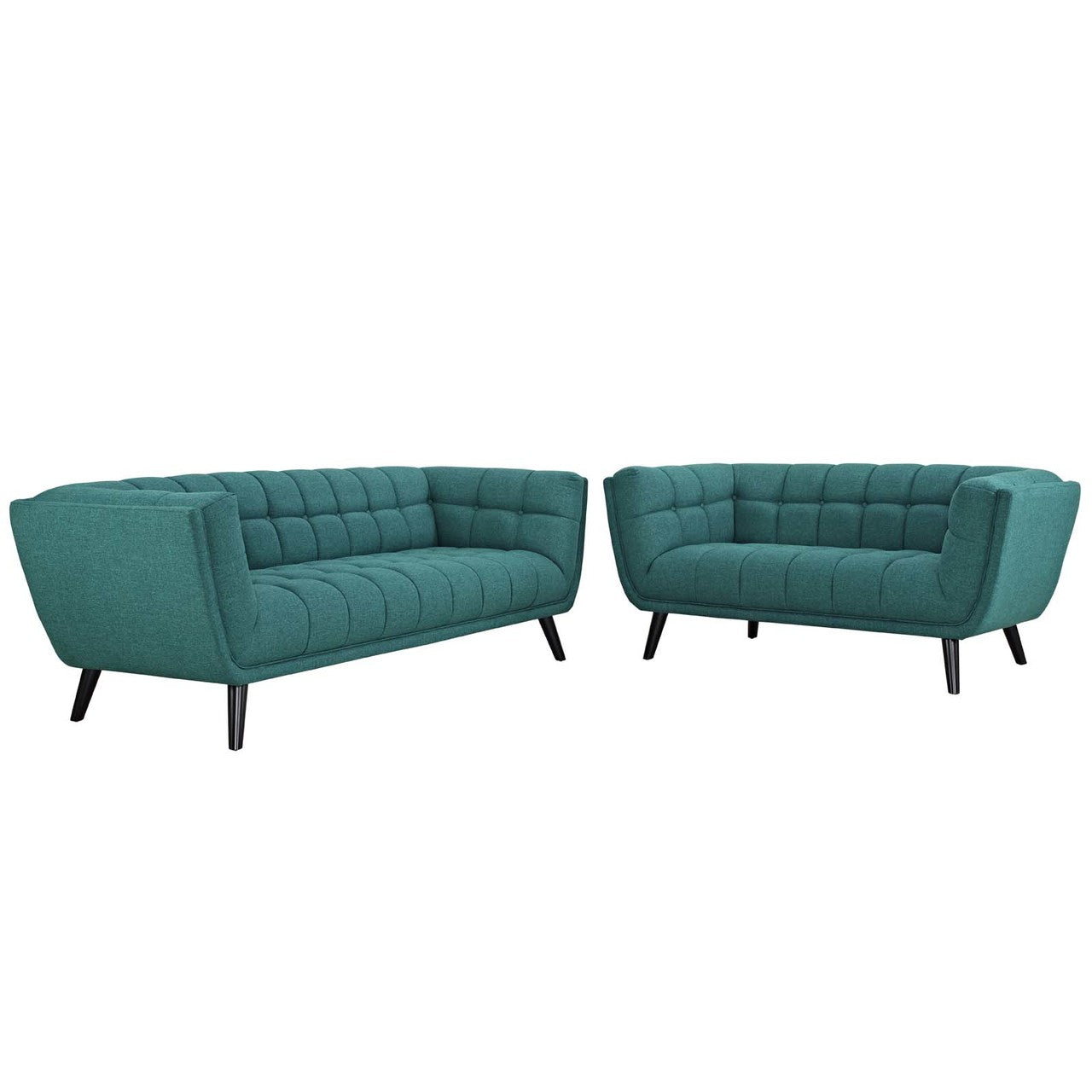 Bestow 2 Piece Upholstered Fabric Sofa and Loveseat Set, Fabric, Aqua Blue 13952