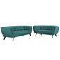 Bestow 2 Piece Upholstered Fabric Sofa and Loveseat Set, Fabric, Aqua Blue 13952