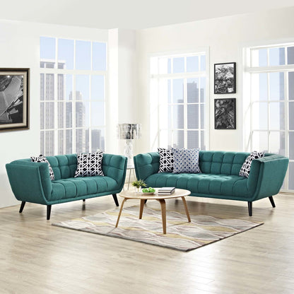 Bestow 2 Piece Upholstered Fabric Sofa and Loveseat Set, Fabric, Aqua Blue 13952