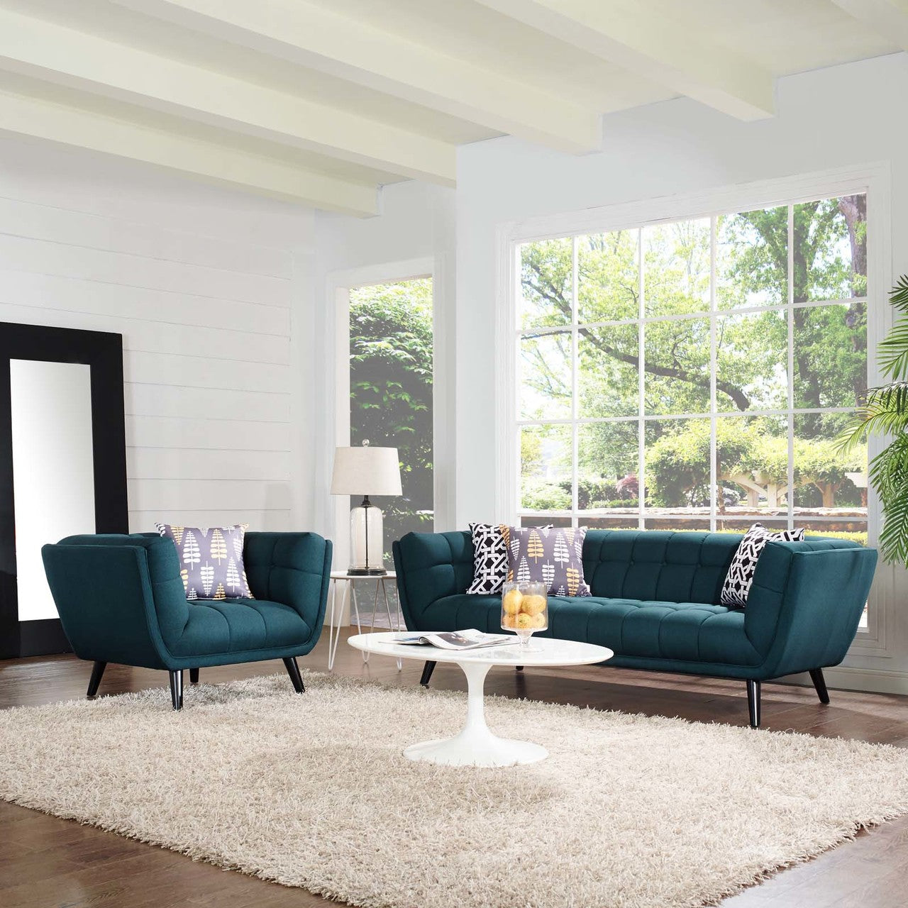 Bestow 2 Piece Upholstered Fabric Sofa and Armchair Set, Fabric, Blue 13953