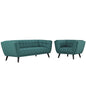 Bestow 2 Piece Upholstered Fabric Sofa and Armchair Set, Fabric, Aqua Blue 13955