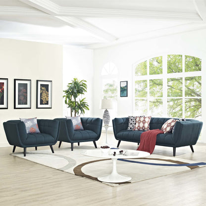 Bestow 3 Piece Upholstered Fabric Sofa and Armchair Set, Fabric, Blue 13956