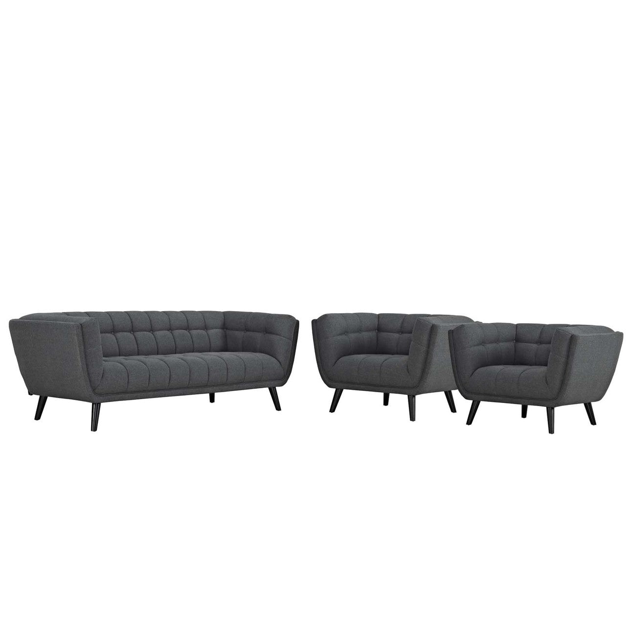 Bestow 3 Piece Upholstered Fabric Sofa and Armchair Set, Fabric, Grey Gray 13957