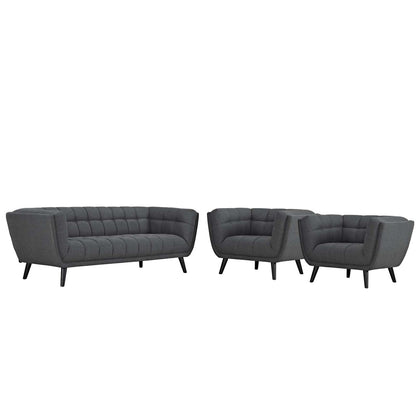 Bestow 3 Piece Upholstered Fabric Sofa and Armchair Set, Fabric, Grey Gray 13957